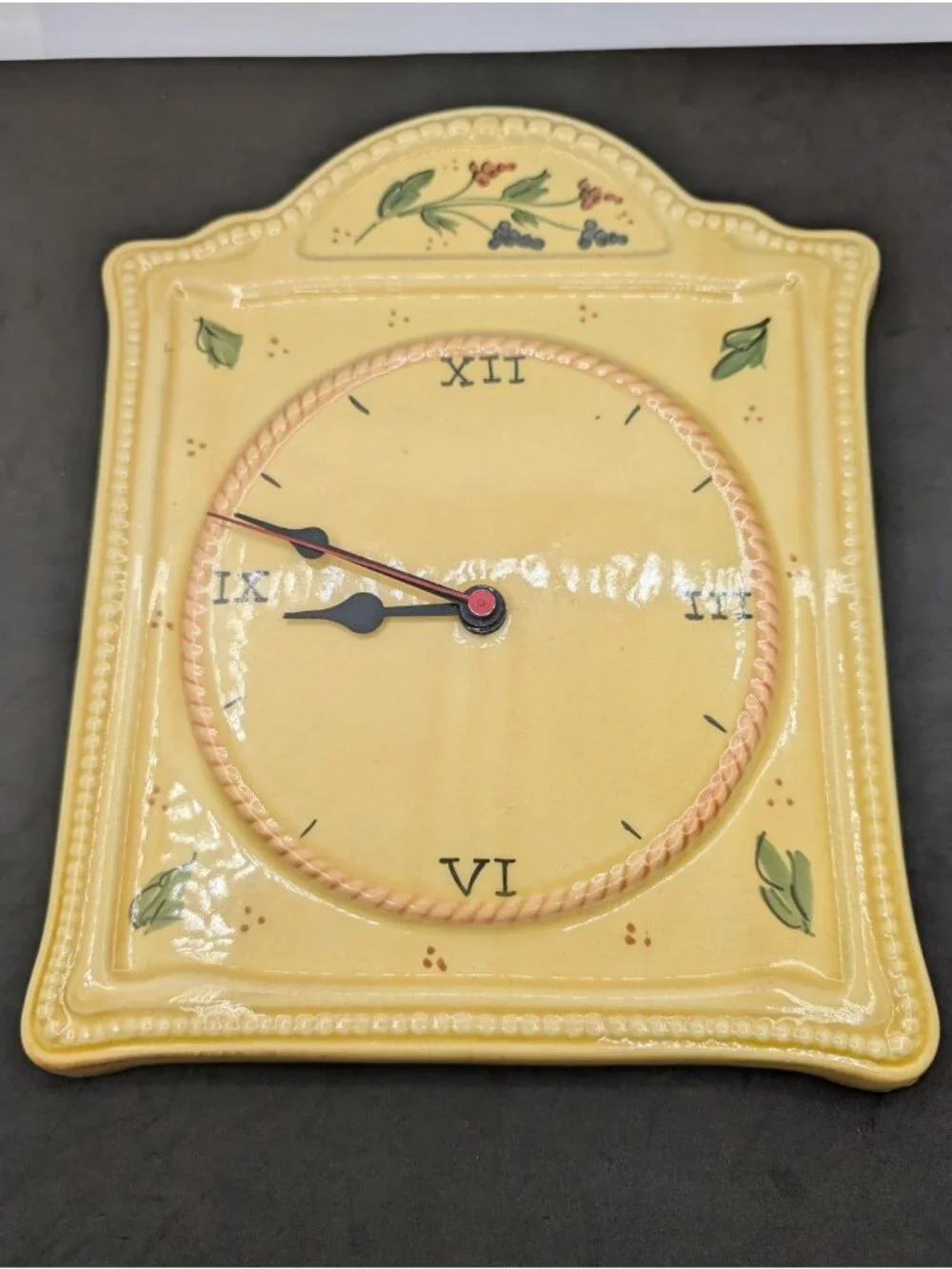 Vintage Ceramic Wall Clock Italy yellow tone Floral Country cottage core works